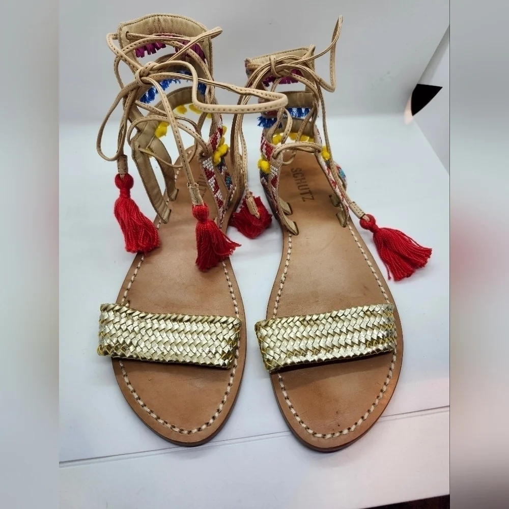 Schutz Anika NWOT leather gladiator embroidered sandal sz 7B